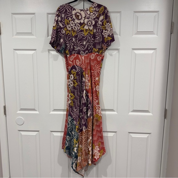 NWOT By Anthropologie Short-Sleeve V-Neck Button-Front Multicolor Midi Dress 14 - Picture 12 of 15